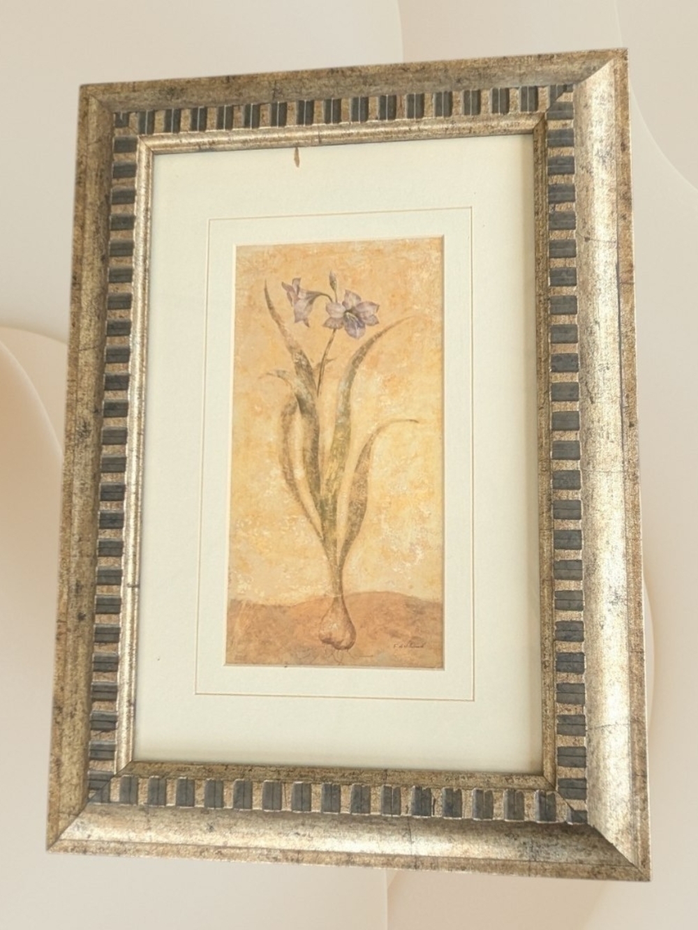 Framed Floral Art Print in Gold & Cream
